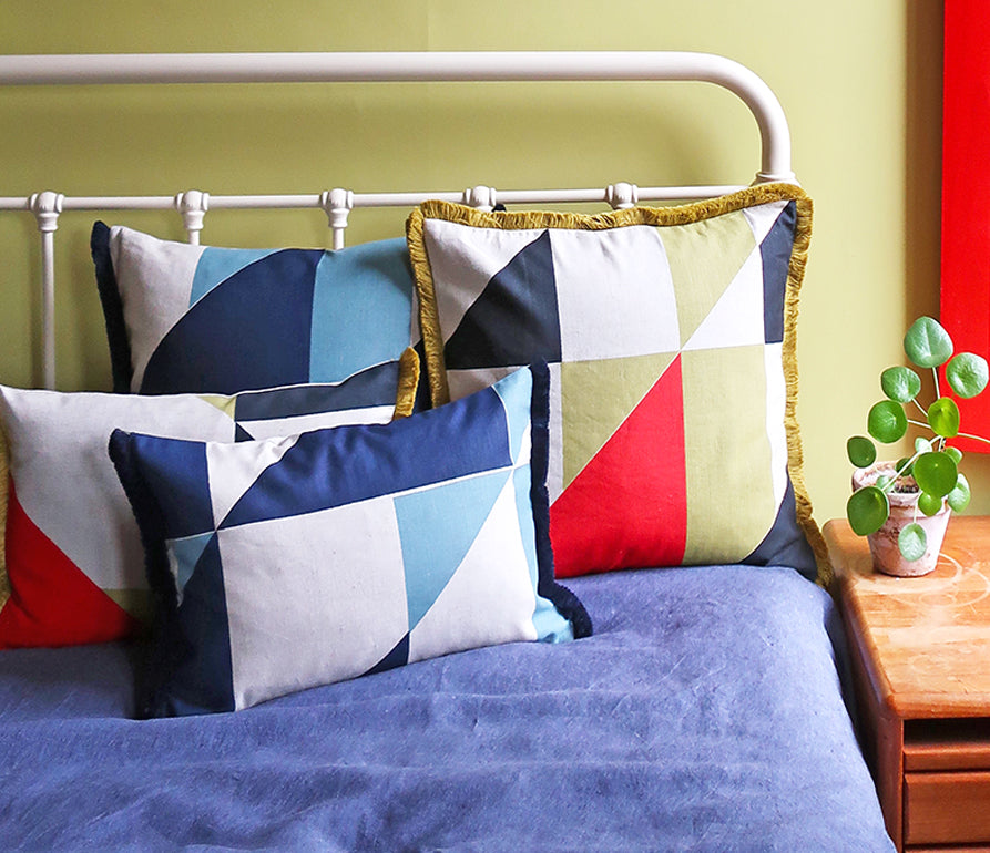 Pennon cushion: Churlish Green, Red, Slate