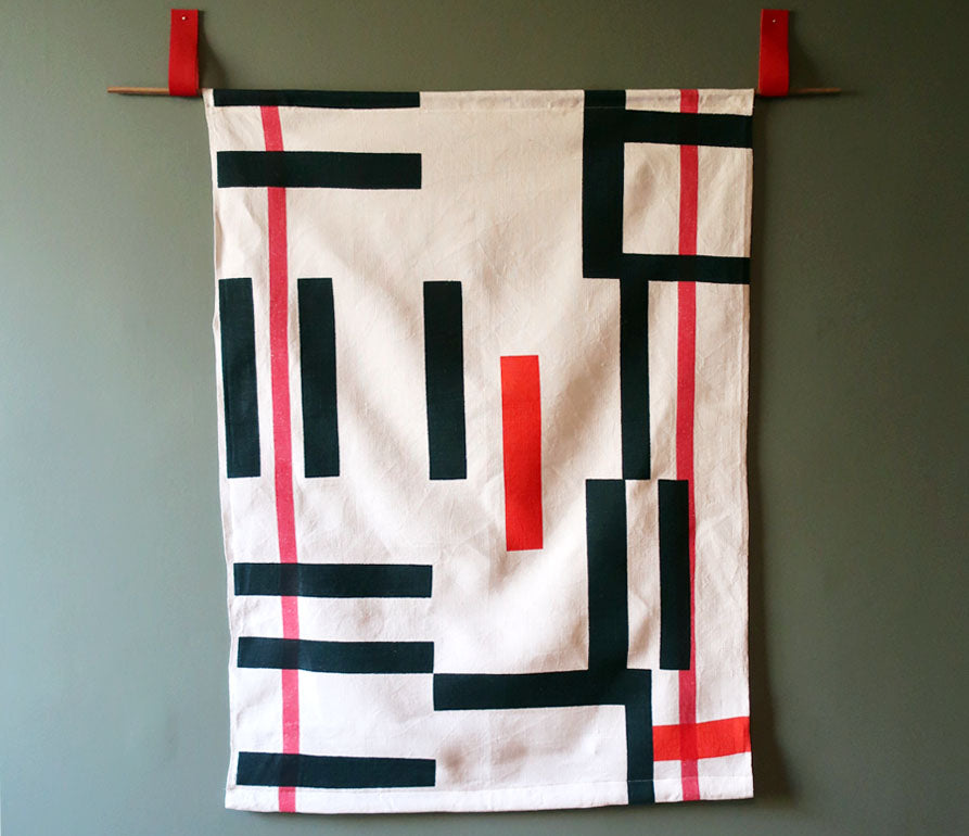 Overprinted French linen wallhanging: Red, Black
