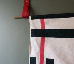 Overprinted French linen wallhanging: Red, Black