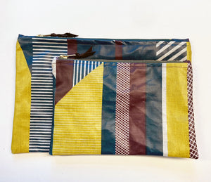 NEW: Oilcloth Textured Stripe Pouch: Teal, aubergine, lime
