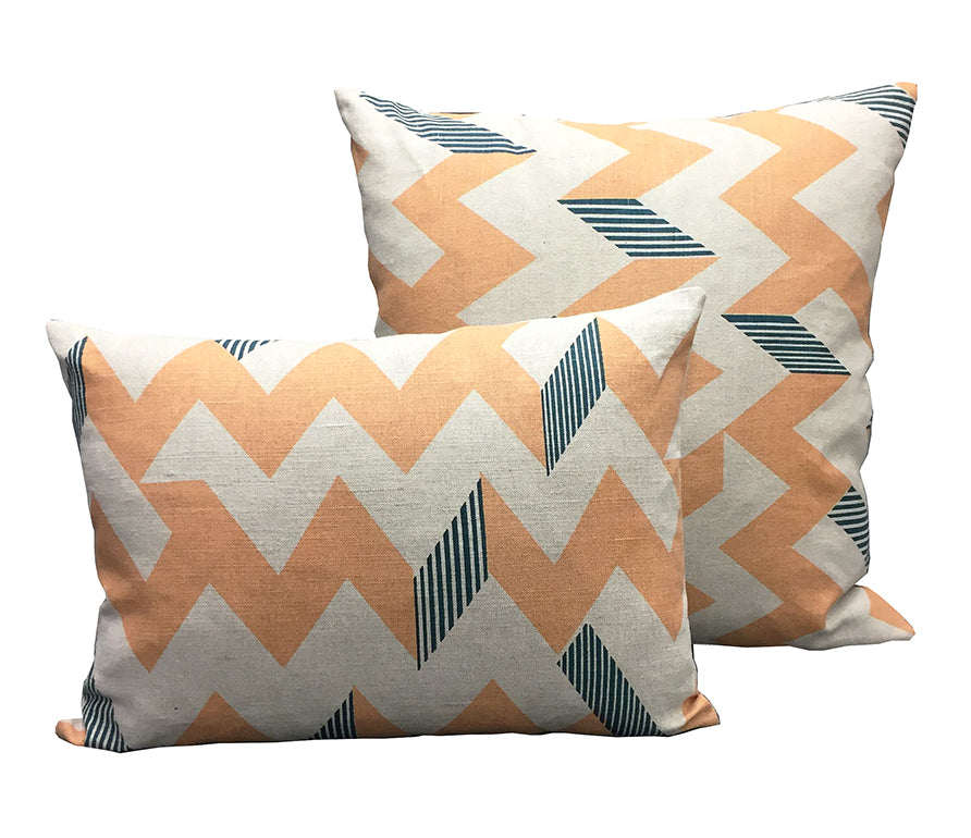 Snakes and Ladders Cushion: Peach and Teal