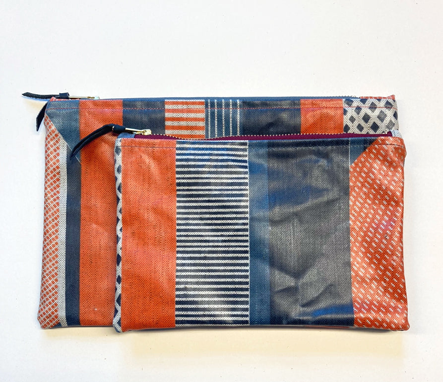 NEW: Oilcloth Textured Stripe Pouch: Navy,Orange, Blue