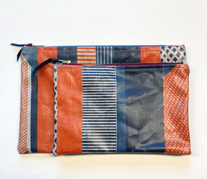 NEW: Oilcloth Textured Stripe Pouch: Navy,Orange, Blue