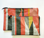 Load image into Gallery viewer, NEW: Oilcloth Textured Stripe Pouch: Pink, Yellow, Grey
