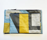 Load image into Gallery viewer, NEW: Oilcloth Abstract Square Pouch: Blue, yellow, grey
