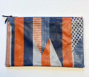 NEW: Oilcloth Textured Stripe Pouch: Navy,Orange, Blue