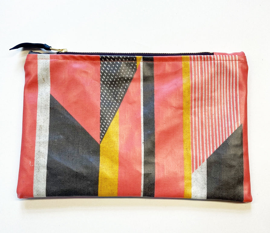 NEW: Oilcloth Textured Stripe Pouch: Pink, Yellow, Grey