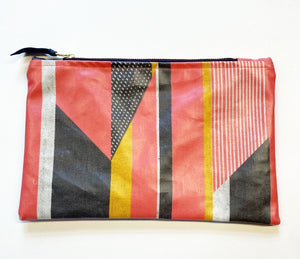 NEW: Oilcloth Textured Stripe Pouch: Pink, Yellow, Grey