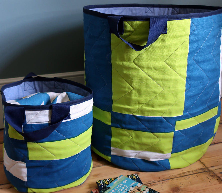 Lattice Quilted Storage Basket: Blue and Vibrant Green