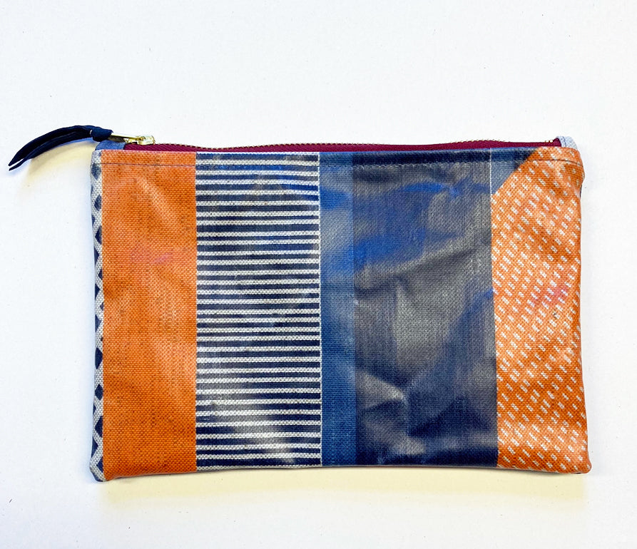 NEW: Oilcloth Textured Stripe Pouch: Navy,Orange, Blue