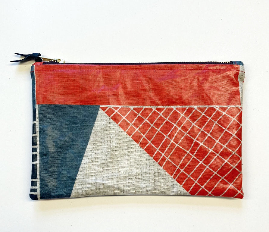 NEW: Oilcloth Abstract Square Pouch: Red, slate, blue