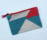 Load image into Gallery viewer, Piecework pouch: Grey-blue and red
