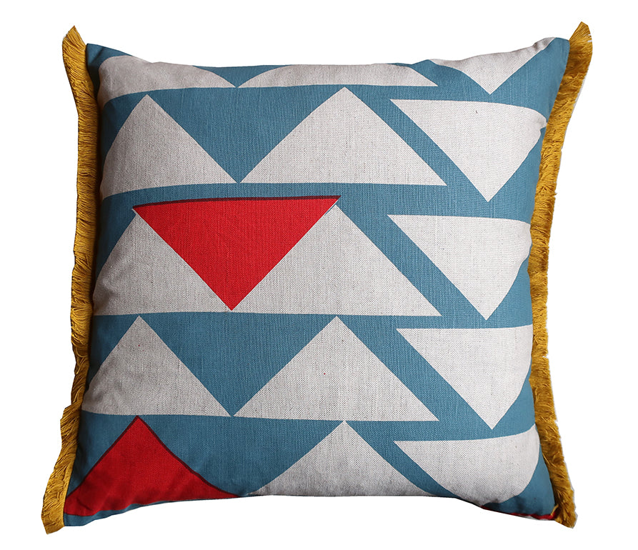 Piecework cushion: Blue-grey, Red