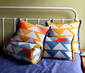 Piecework cushion: Blue-grey, Red