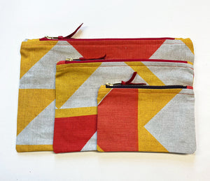 Piecework pouch: Yellow and burnt pink