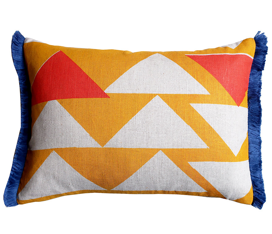 Piecework cushion: Yellow, Burnt pink