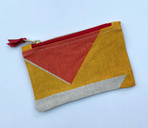 Piecework pouch: Yellow and burnt pink