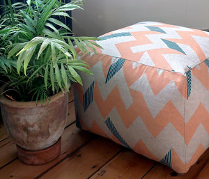 Peach and Teal Snakes and Ladders Pouffe