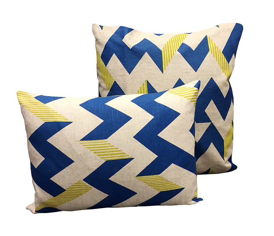 Snakes and Ladders Cushion: Electric blue and Lime