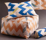 Load image into Gallery viewer, Peach and Teal Snakes and Ladders Pouffe
