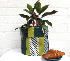Textured Stripe Soft Pots: Aubergine Teal Lime