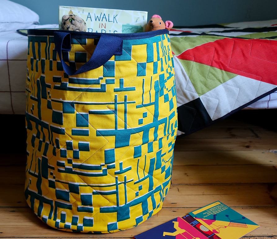 Maze Quilted Storage Basket: Yellow and Green